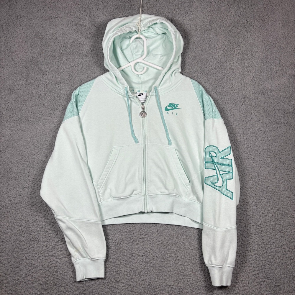Nike Hoodie Womens L Mint Green Air Full Zip Cropped Mesh Overlay Sporty 2089